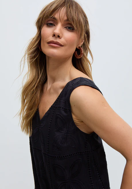 Black Full Cut Drop Waist Midi Dress